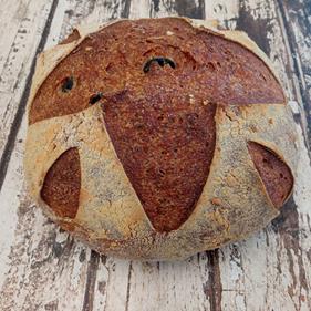 Hogaza de pan de tomate de masa madre, con orégano y aceitunas negras, 500 g | 102 | Elka - Obrador Sin Gluten